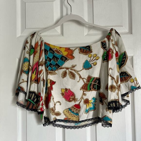 Alice + Olivia Crop Flounce Blouse XS Off the Shoulder Floral Top - Picture 6 of 6